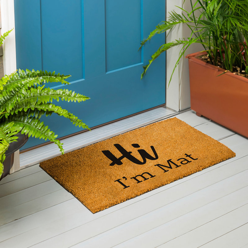 Jocasta 28" x 16" Nature Outdoor Welcome Coir Mat "Hi I'm Mat"
