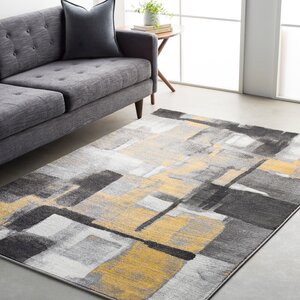 Dingess Machine Woven Black/Yellow Area Rug