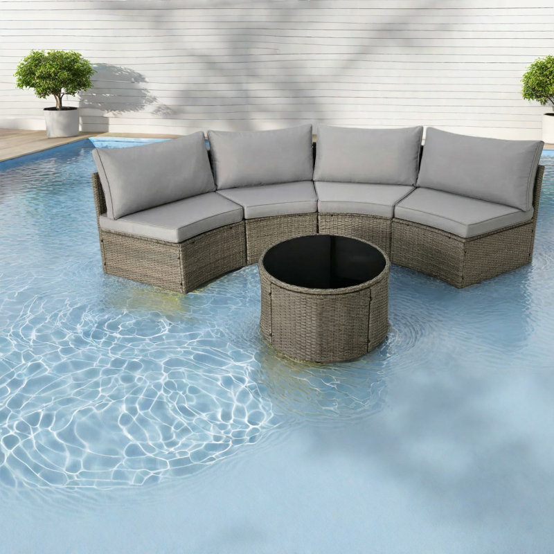 Canapés de patio en demi-lune durables, ensemble en métal de rotin pour espaces extérieurs