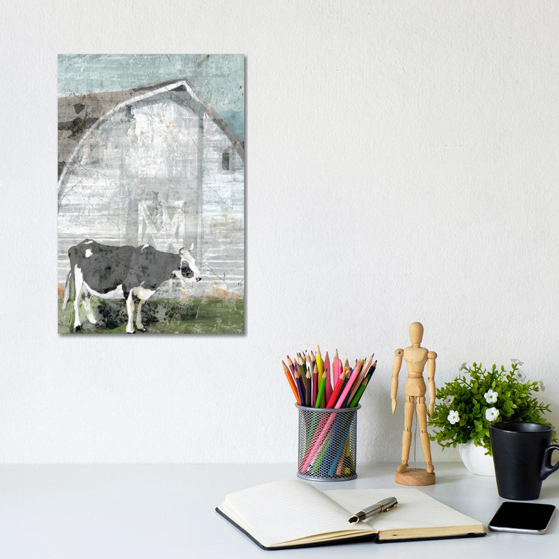 Barn With Cow by Stellar Design Studio - Painting on Canvas, Wrapped Canvas, 20.32 cm H x 30.48 cm W