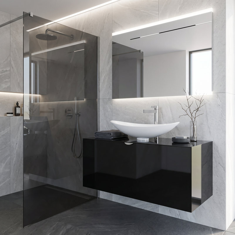 Meuble-lavabo simple 40 po Mia, Noir, noir, noir, noir, Noir laqué