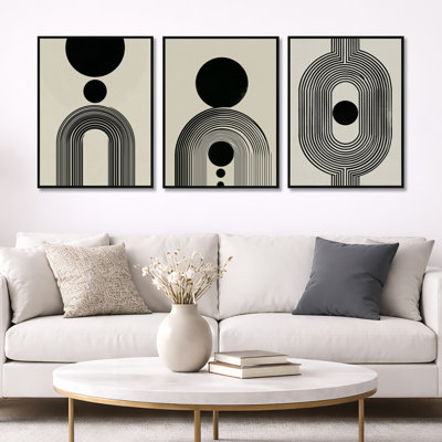 Vortex rétro noir et beige - décoration murale abstraite style Mid-Century 3 pièces