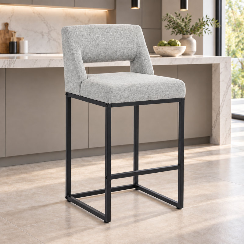 Counter Stool with Steel Frame, Light Grey-Fabric