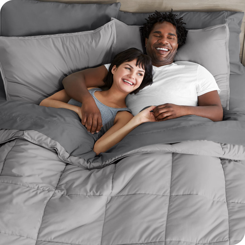 Microfiber Bed-In-A-Bag, Light Gray/Gray, Split Queen Comforter + 7 Additional Pieces