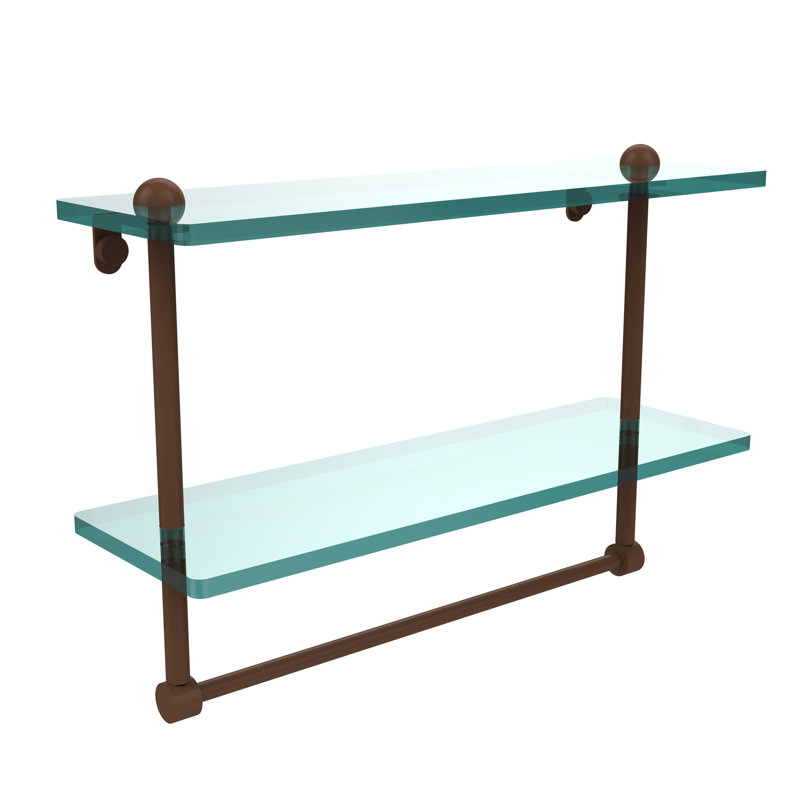 Gober 2 Piece Metal Tiered Shelf with Towel Bar, 16", Antique Bronze