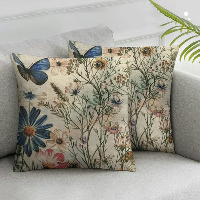 2pc Outdoor Throw Pillow Covers Spring Summer Patio Furniture Porch Swing Garden Bench Cushion Covers Sunflower Pink Floral Outside Sunbrella Cases Flower Decorative White 18x18in