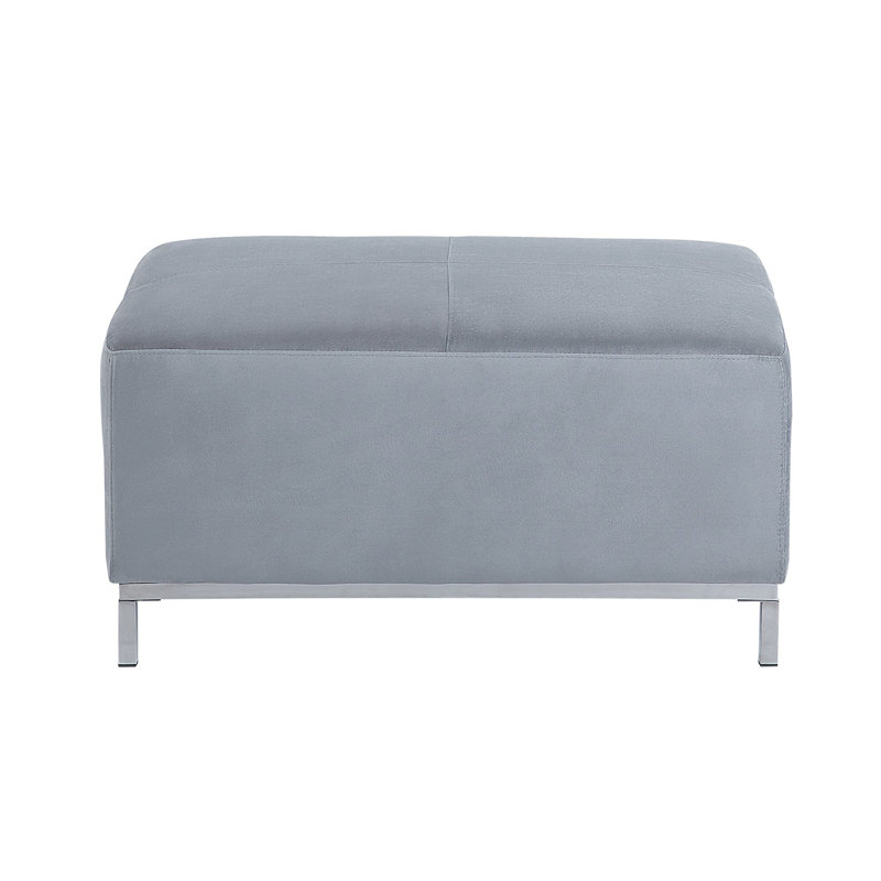 Frances 95cm Wide Velvet Rectangle Footstool Ottoman, Grey, Silver