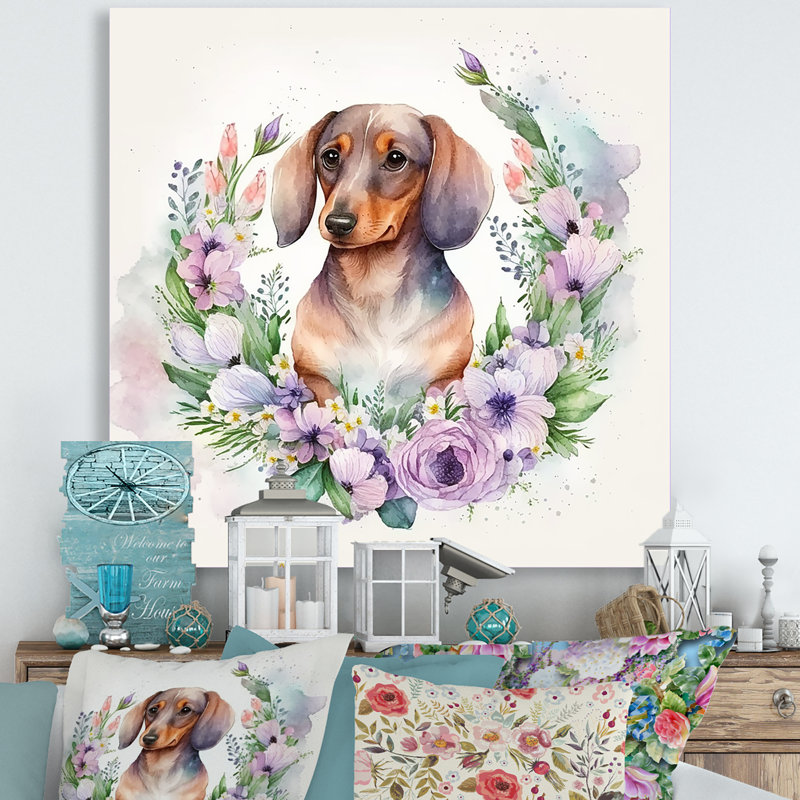 Impression sur toile de teckel monochrome - chien teckel, L 16 po x H 16 po, Toile tendue