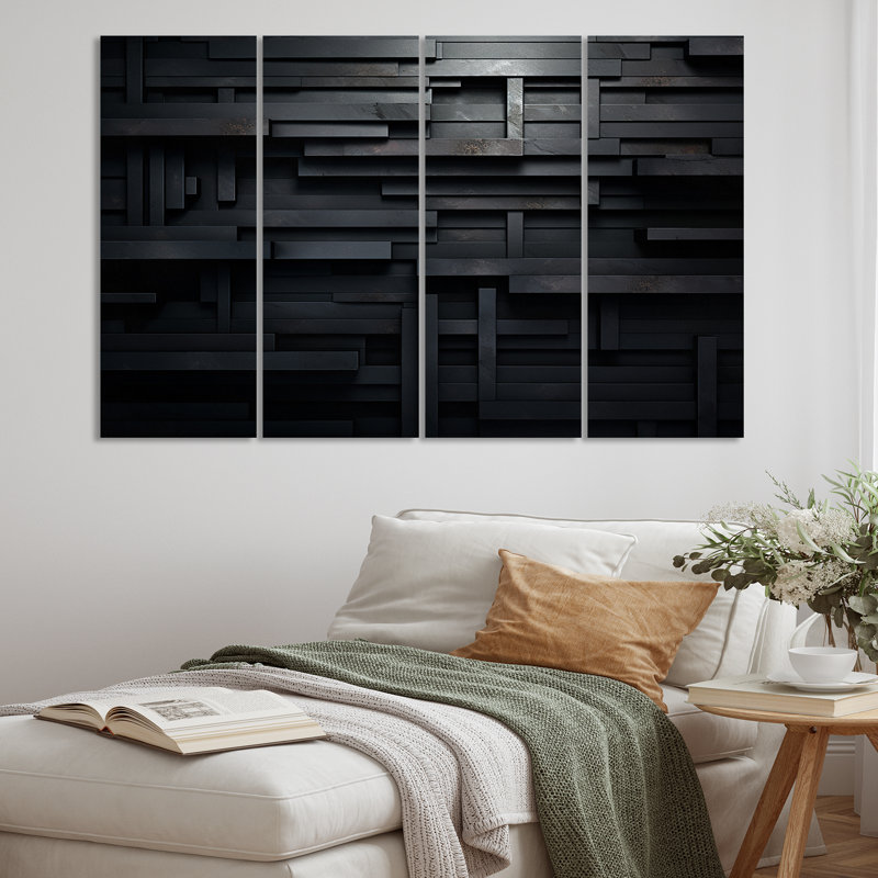 Black Brick Cube Dimensions V - 4 Piece Wrapped Canvas Print