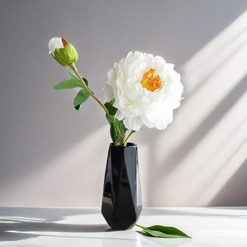 Modern Black Ceramic Vase, 7.5 Inch Geometric Flower Vases, Minimalist Design For Table Shelf Centerpiece Home Decor Fit For Housewarming, Weddings, Birthday,Christmas