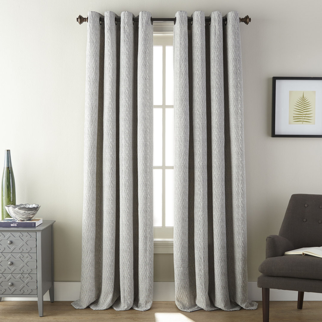 Bloomsdale Striped Semi-Sheer Grommet Single Curtain Panel (Set of 2) Union Rustic Curtain