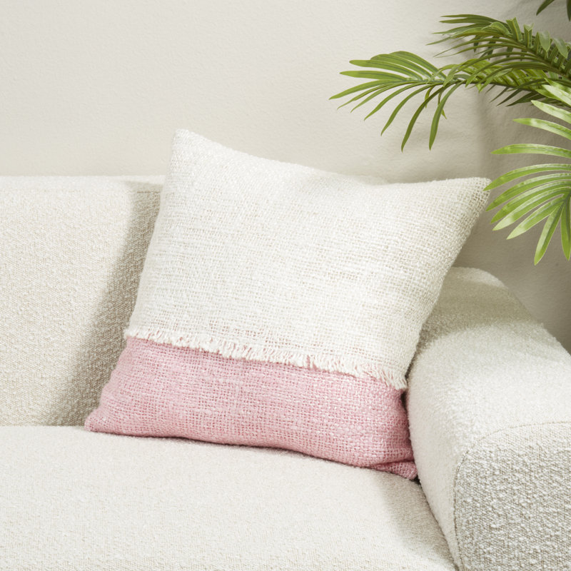 Two-Tone Fringe Filled Throw Pillow, Duck Down, Pink