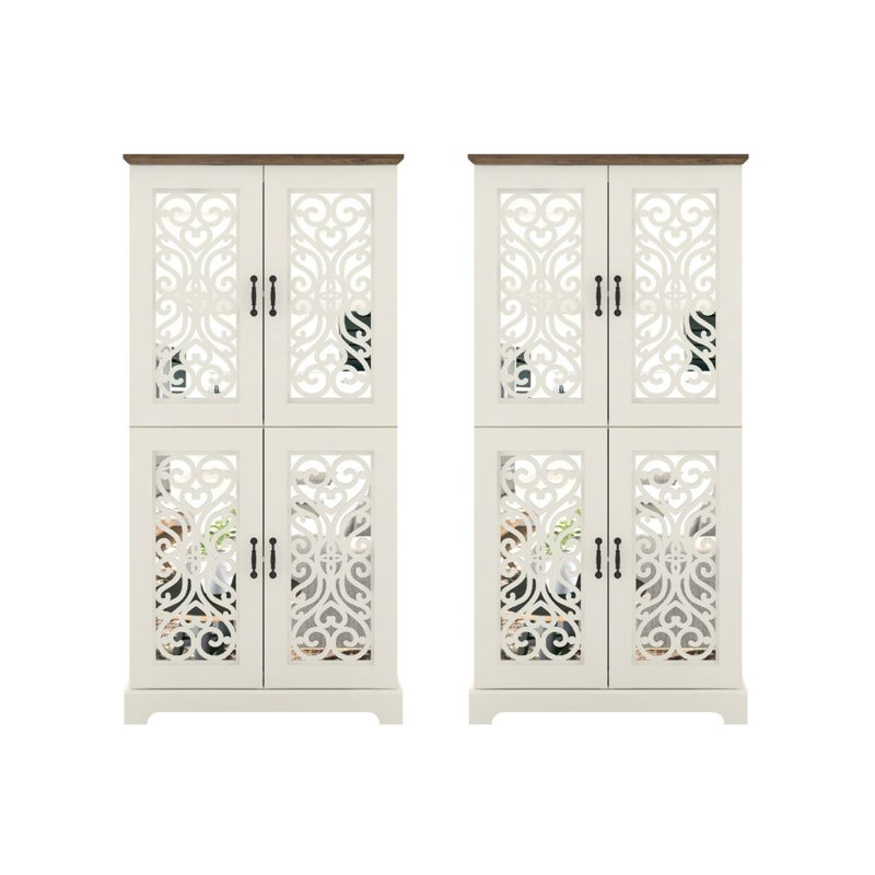 Maney Traditional Coordinated Kitchen Pantry Set Of 2, Ivory/Knotty Oak