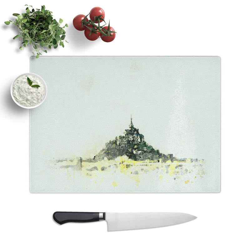 Tempered Glass View of Le Mont-Saint-Michel in Normandy Cutting Board, 39 cm W x 28.5 cm L