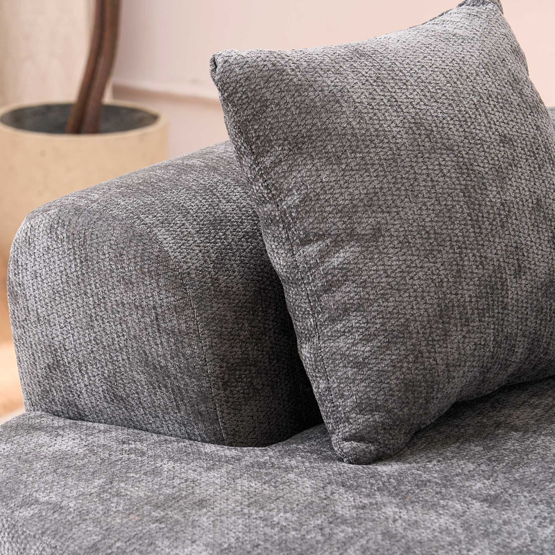 Canapé en forme de croissant de style moderne à dossier bas avec coussins profonds, avec un canapé à trois places rempli de mousse qui ne nécessite aucun assemblage (tissu chenille)