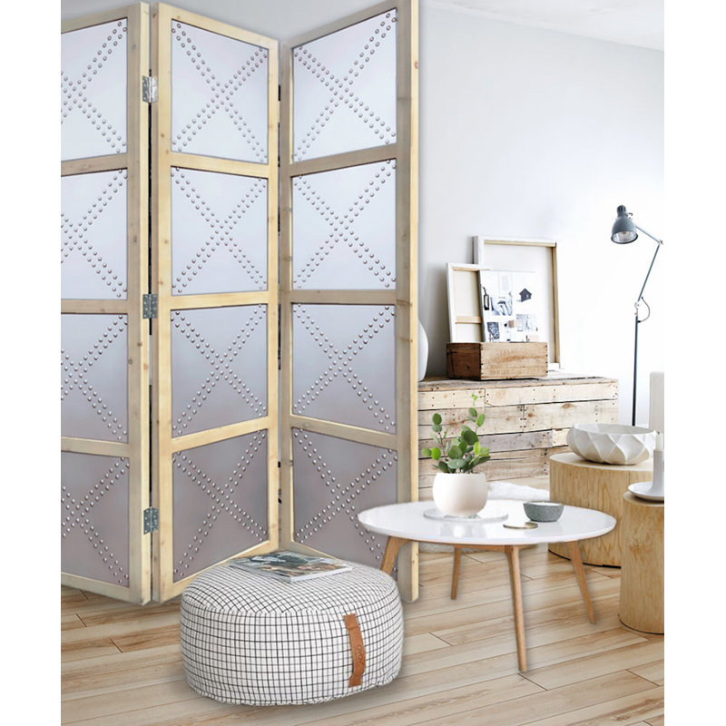 63'' W x 84'' H 3 - Panel Solid Wood Folding Room Divider