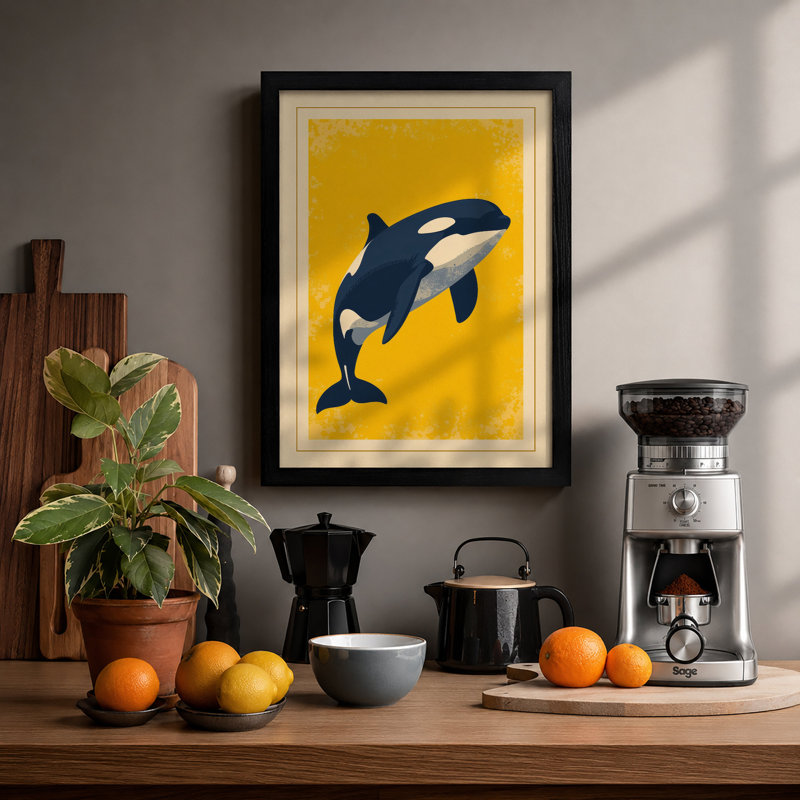 Leaping Orca Coastal - Framed Print, A2 - 59.4 x 42.0 cm, Black