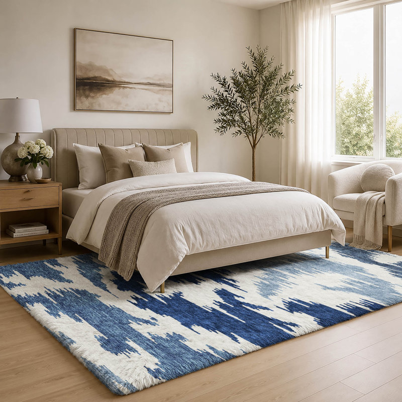 Tapis Dream Shag ADS746 abstrait, lavable à la machine de qualité supérieure, Marine, 3' x 5'