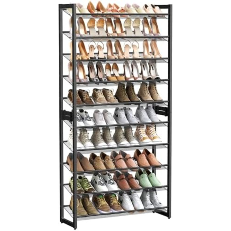 Shoe Rack, 10-Tier Shoe Organizer, Metal Rack For Garage, Set Of 2, 5-Tier Stackable Shelf, With Adjustable Flat Or Angled Shelves, 40-50 Pairs, Ink Black