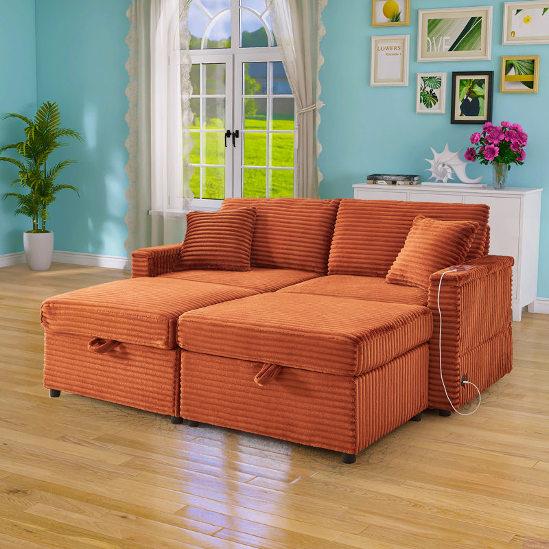 Bodhild 68" Comfortable Corduroy Lazy Sofa,Large-sized loveseat with an extra-soft chaise lounge,Ottoman with storage space, comes with a small table board,Suitable for combined living-bedroom spaces (or open-plan living areas)