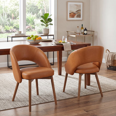 Chaises de salle à manger en cuir brun Aurevo, chaises de salle à manger rembourrées modernes avec pieds en bois massif, chaise de cuisine sans dossier à dossier incurvé pour coin-repas de restaurant, assemblage facile
