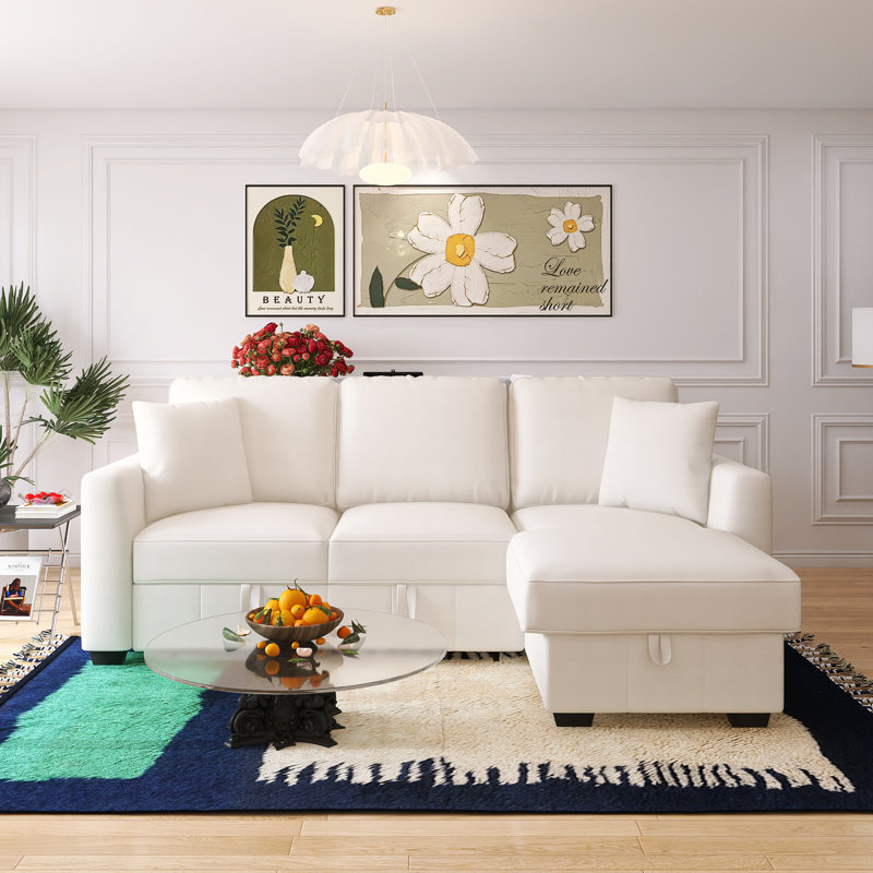 Canapé-lit modulaire en L 90,00 po avec méridienne et porte-gobelets, Beige