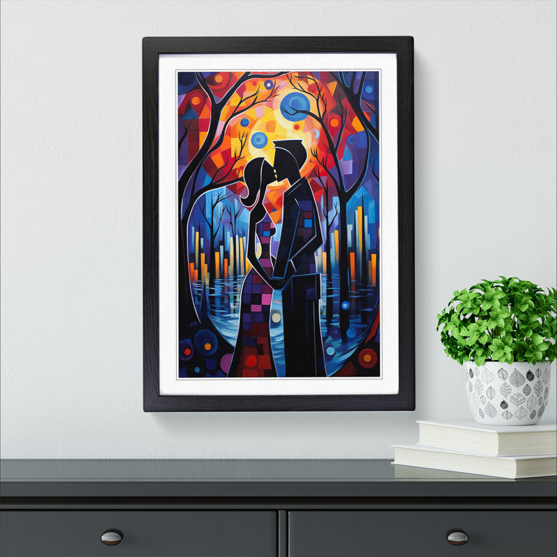 XYZ-FRM-V1223-4384 Lovers Expressionism - Single Picture Frame Print on Wood, 46cm H x 34cm W x 2cm D, Black 