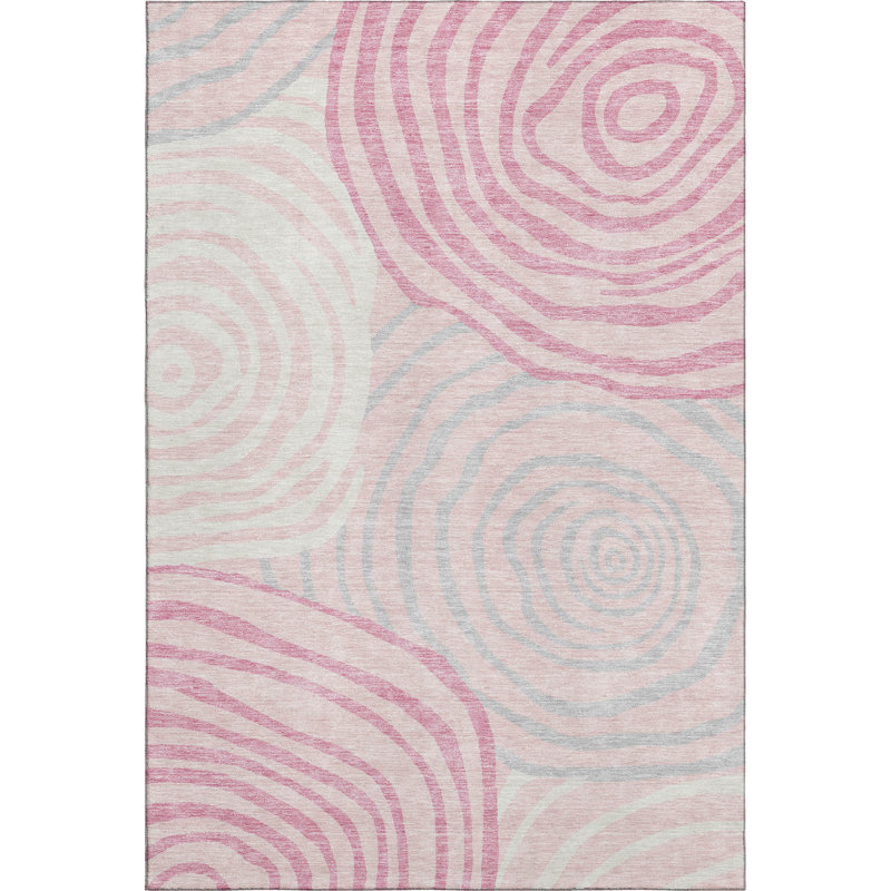 Premium Machine Washable Prisco Pink Rug, Rectangle 3' x 5'