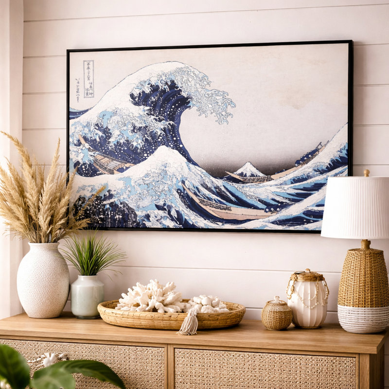Impression sur toile encadrée American Art Decor (texturée) - La grande vague par Hokusai, japonais