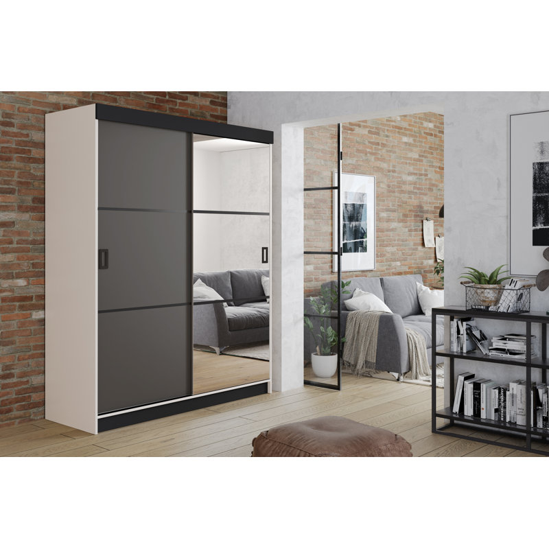 Malgosia 2 Door Solid + Manufactured Wood Wardrobe, White/Espresso