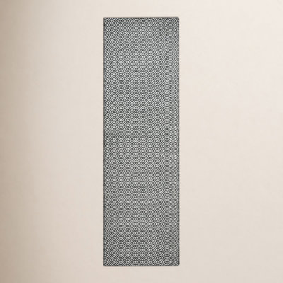 Rita Black White Hand-Woven Chevron Wool Rug