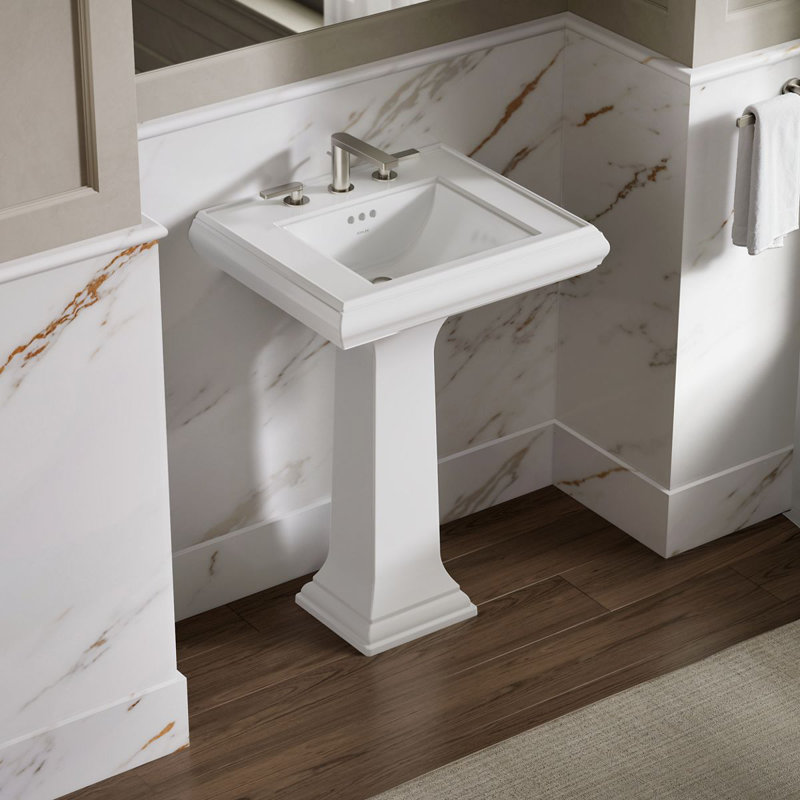 Memoirs® 26.375" Tall Rectangular Pedestal Bathroom Sink with Overflow, White, 4" Centers