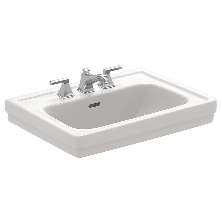 Promenade Vitreous China 24" Pedestal Bathroom Sink with Overflow, Sedona Beige, 8" Widespread