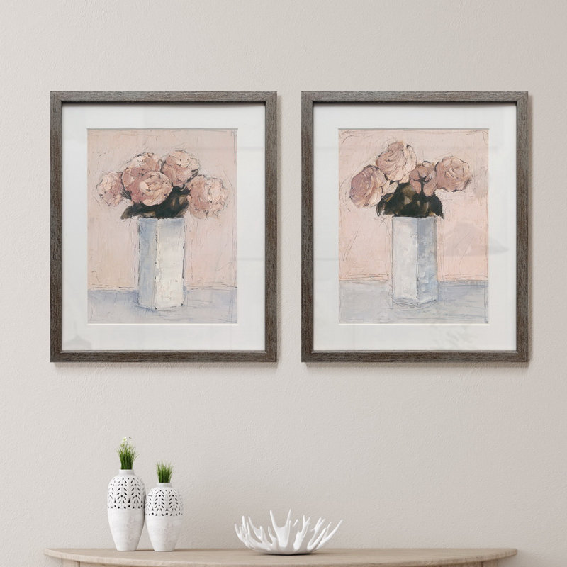 Blush florals I-ensemble de 2 reproductions d’art encadrées sur papier