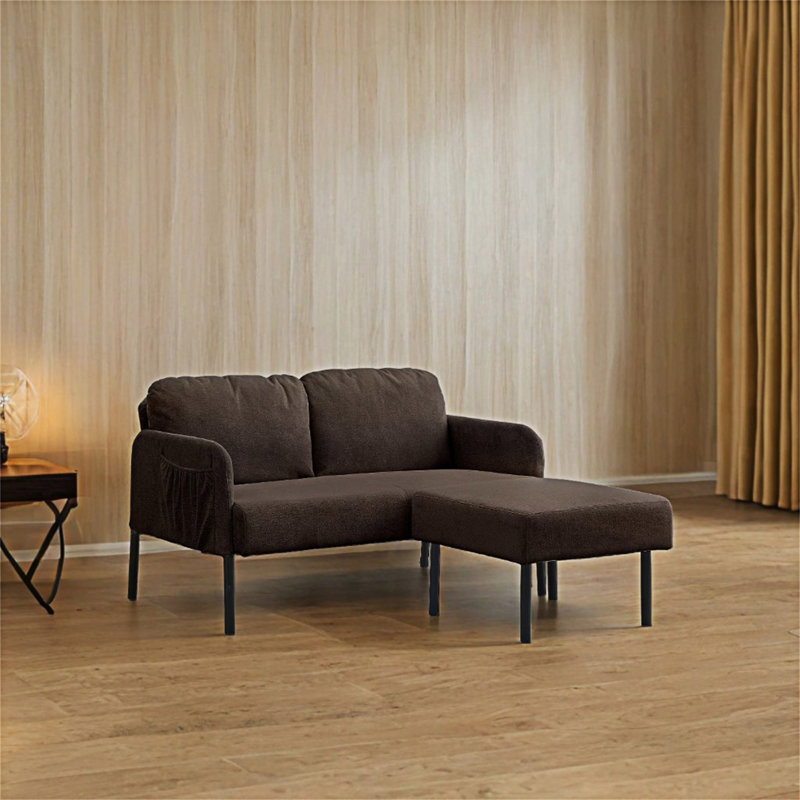 Upholstered Sofa With Ottoman, Brown Polyester, 29.15" H x 53.33" W x 48.05" D