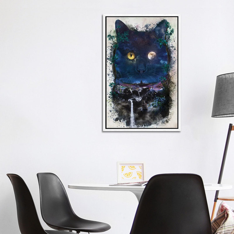 Night Cat by Barrett Biggers - Painting on Canvas, 101.6cm H x 66.04cm W x 3.81cm D, White Framed
