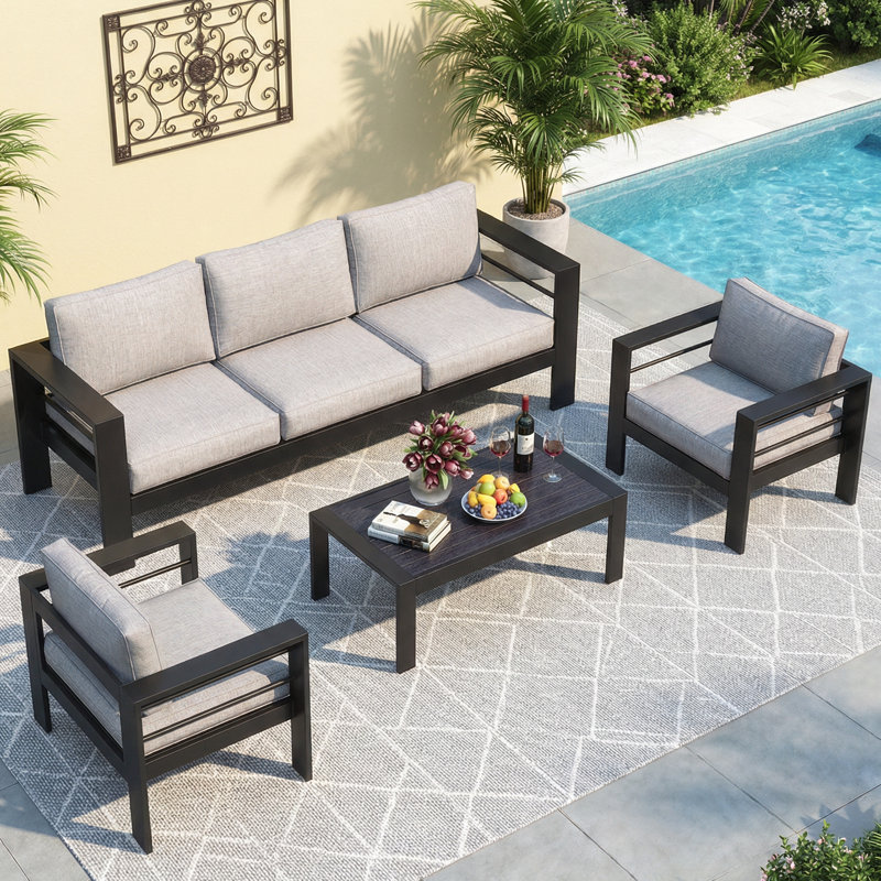 5-Piece  Aluminum Patio Conversation Set, Gris
