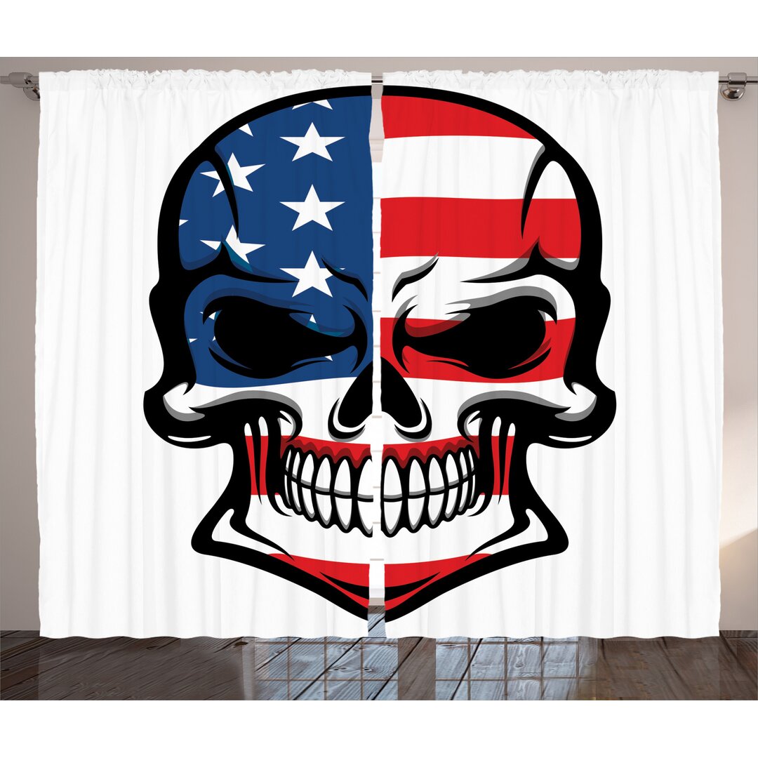 Rustikaler Vorhang, Scary Schädel-Kunst, Amerikanische Flagge, Weiß Blau Rot