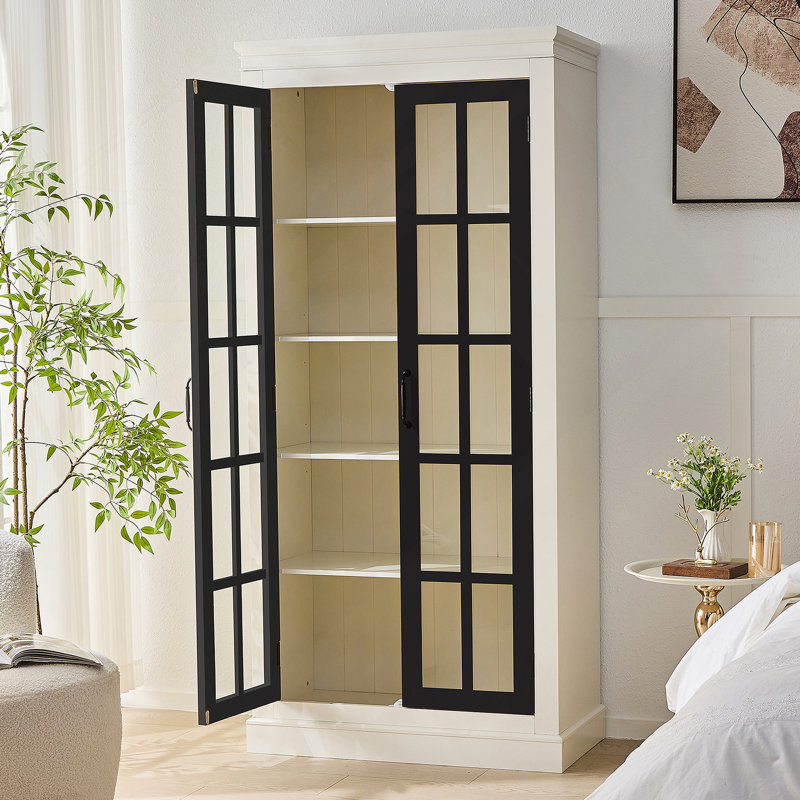 Stylish Display Cabinet With Glass Doors For Showcasing Collectibles, Ideal For Various Living And Work Areas, Black