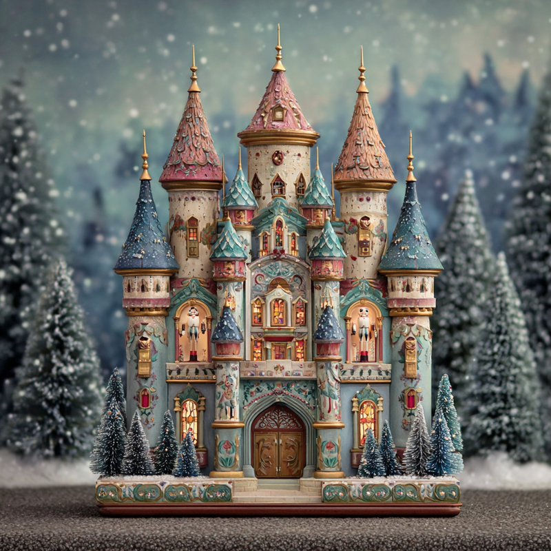 «Enchanted Holiday Castle», art mural sur toile tendue, H 12 po x l 12 po