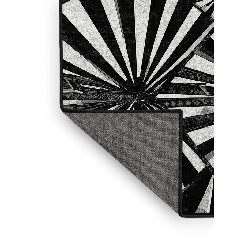 Soft Plush Narberth Art Deco Starburst Area Rug in Gray – Black Binding, 8' Square
