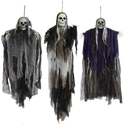Décoration d'Halloween suspendue squelette fantôme, accessoires de faucheuse Grim Reaper pour maison hantée, cimetière, cour, porche, fête et décoration intérieure et extérieure effrayante