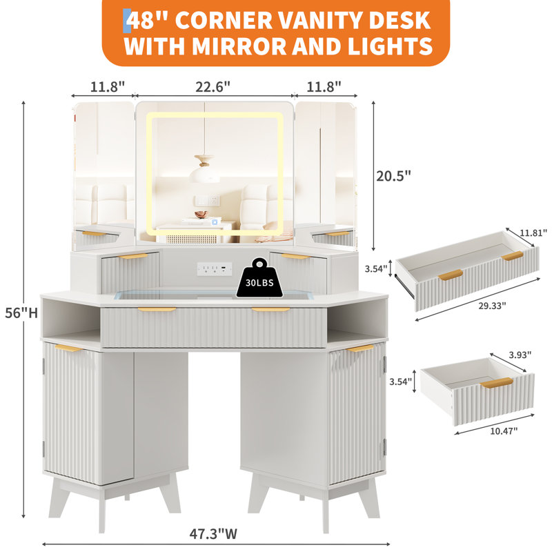 Dressing Table with Mirror, White
