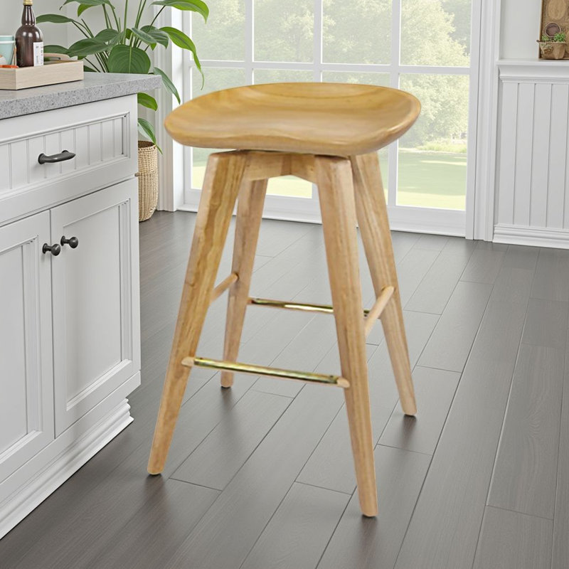 Clitheroe Swivel Solid Wood Counter Stool, Natural Brown, Bar Stool (31” Seat Height)