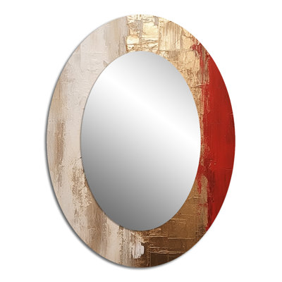 Pleine lune rédempte abstraite or et rouge I - miroir mural ovale doré