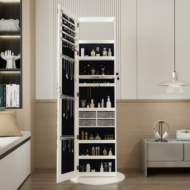 Freestanding 360°Swivel Jewelry Cabinet with Full Length Mirror