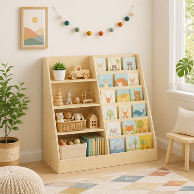 Bibliothèque pour enfants et rangement pour jouets, étagère à livres multifonctionnelle en bois pour enfants avec présentoir dans la chambre de jeux pour enfants, enfants, tout-petits