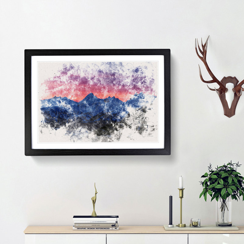 Mountain Ridge Sunset - Framed Print, 62cm H x 87cm W x 2cm D, Black Framed