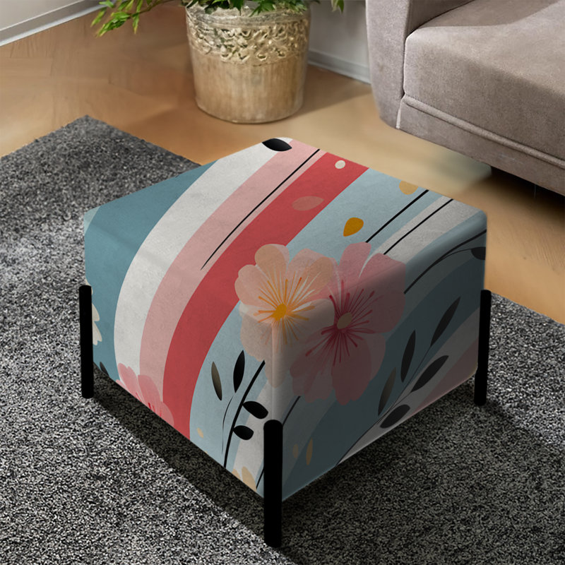 Rétro motif pastel à rayures et fleurs - repose-pieds carré rayé