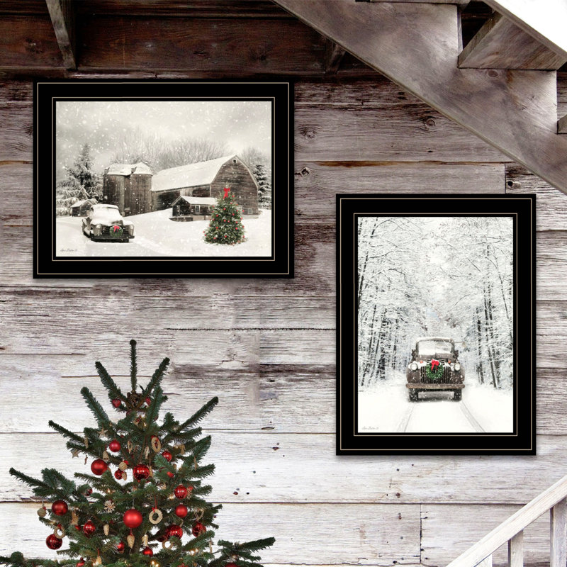 Vignette 2 pièces «Antique Christmas», cadre noir